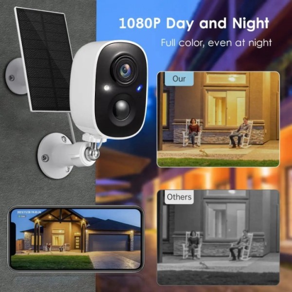 2MP Built-in Rechargeable Battery Waterproof Color Night Vision WIFI Security Camera with Solar Panel
